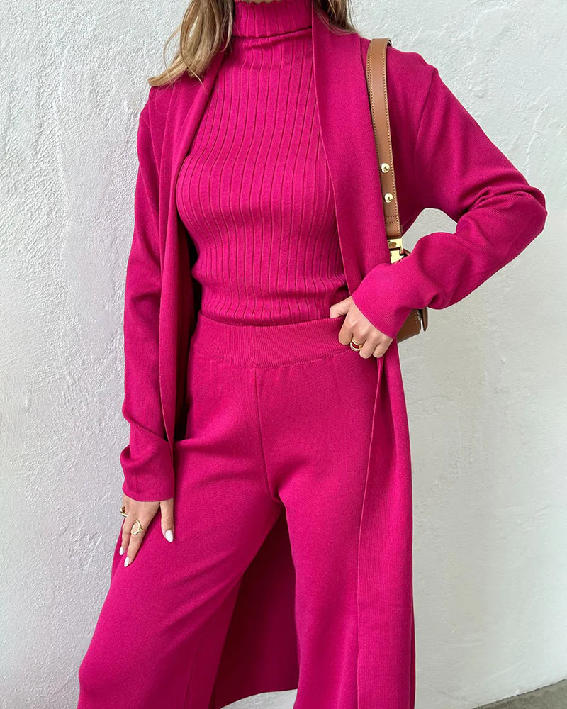 Ensemble 3 Pièces Femme | Tricot Doux & Côtelé | Idéal pour Look Élégant et Confort au Quotidien