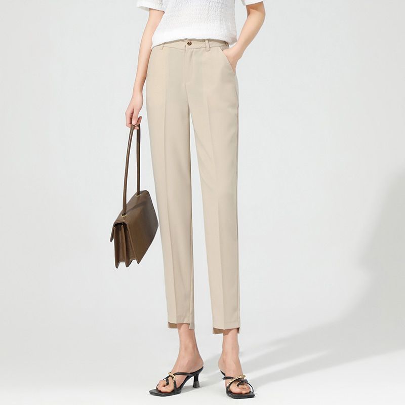 Pantalon Droit | Taille Mi-Haute | Plis Marqués | Idéal pour bureau et déjeuners d’affaires