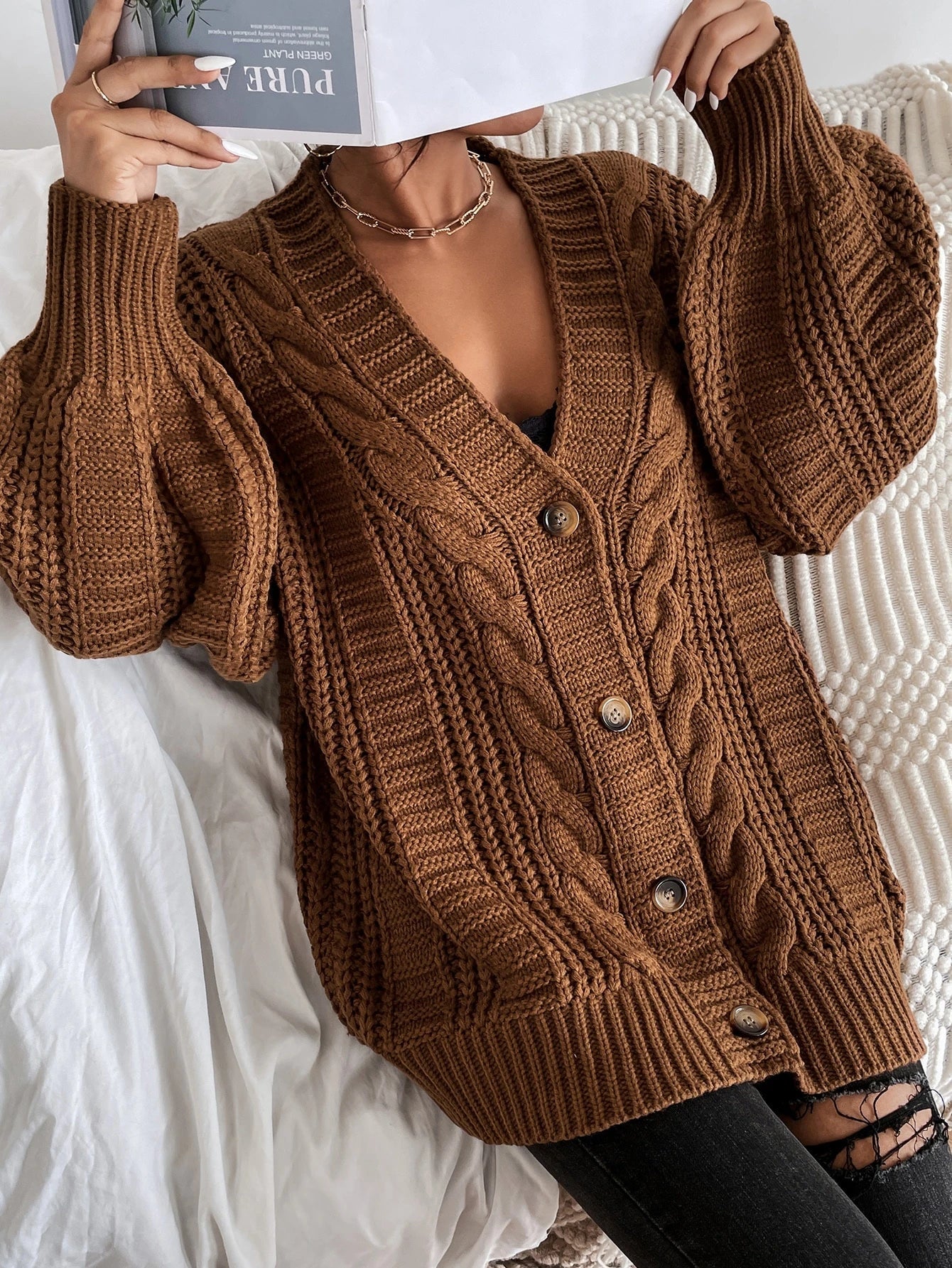 Cardigan en maille torsadée | Chaud et décontracté | Pour les tenues cocooning et les sorties détente