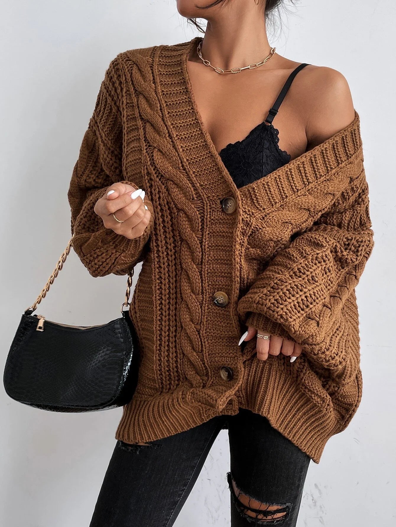 Cardigan en maille torsadée | Chaud et décontracté | Pour les tenues cocooning et les sorties détente