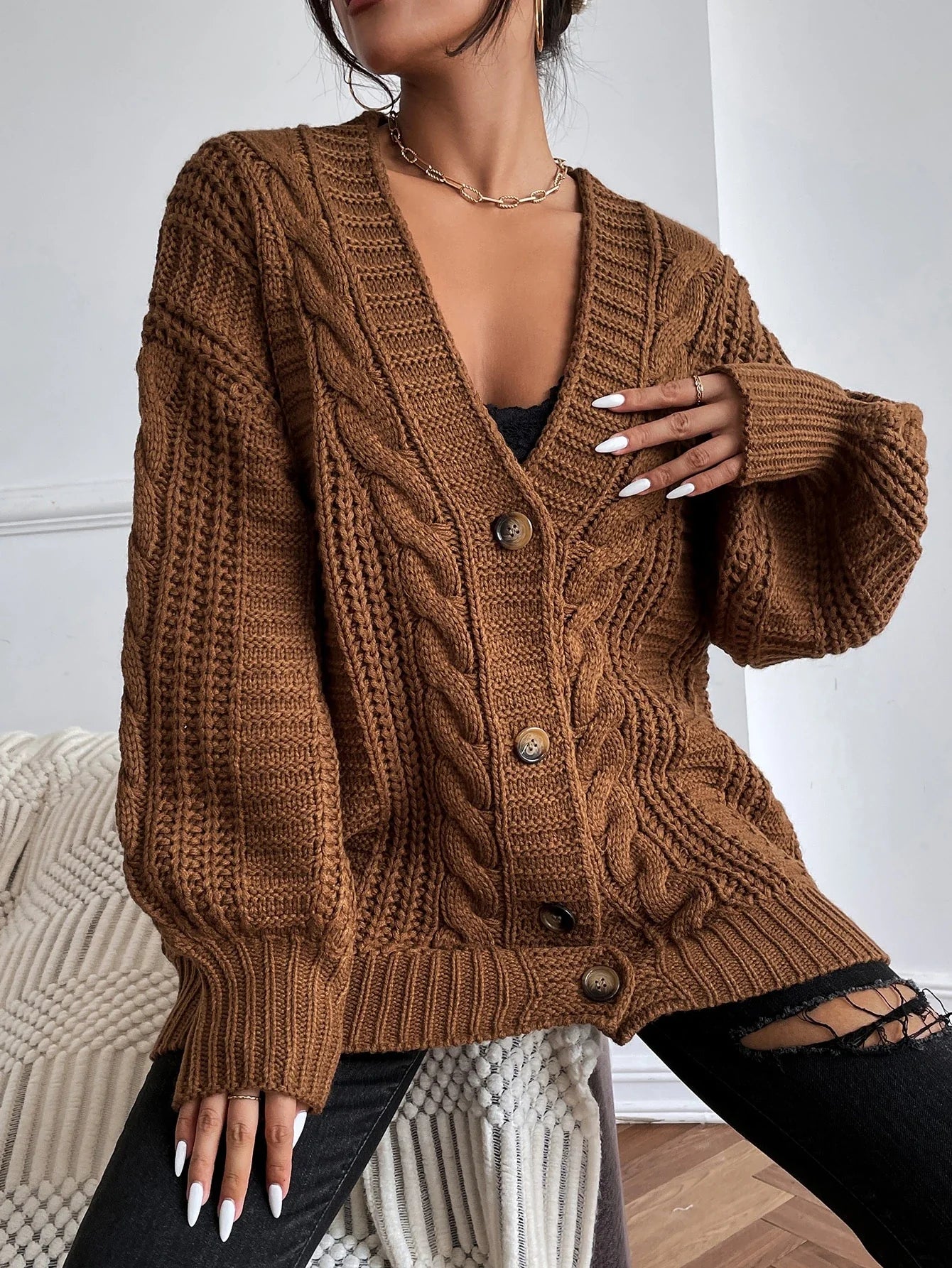 Cardigan en maille torsadée | Chaud et décontracté | Pour les tenues cocooning et les sorties détente