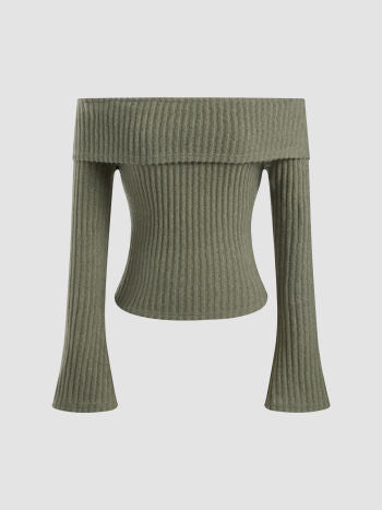 Top Bardot | Maille Côtelée | Épaules Dénudées | Parfait pour looks automnaux