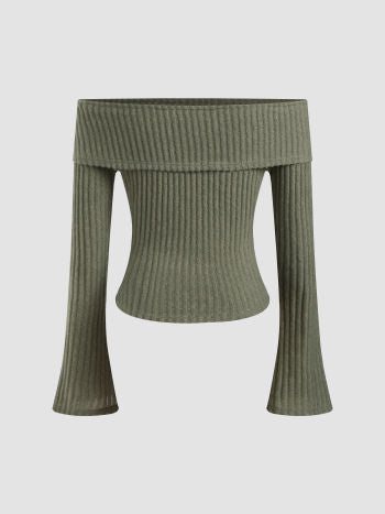 Top Bardot | Maille Côtelée | Épaules Dénudées | Parfait pour looks automnaux