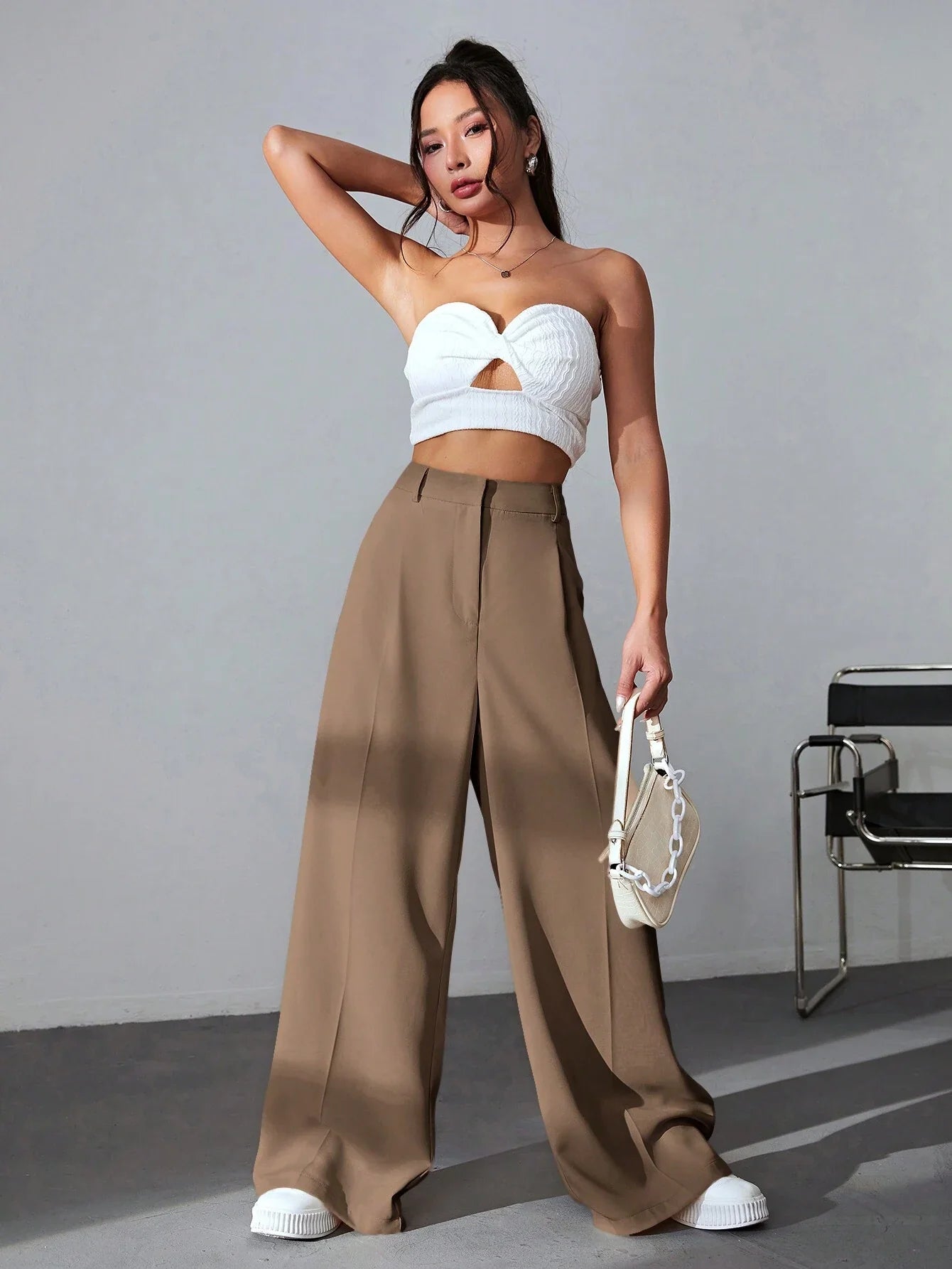 Pantalon Fluide | Taille Haute | Jambe Large | Idéal pour sorties urbaines