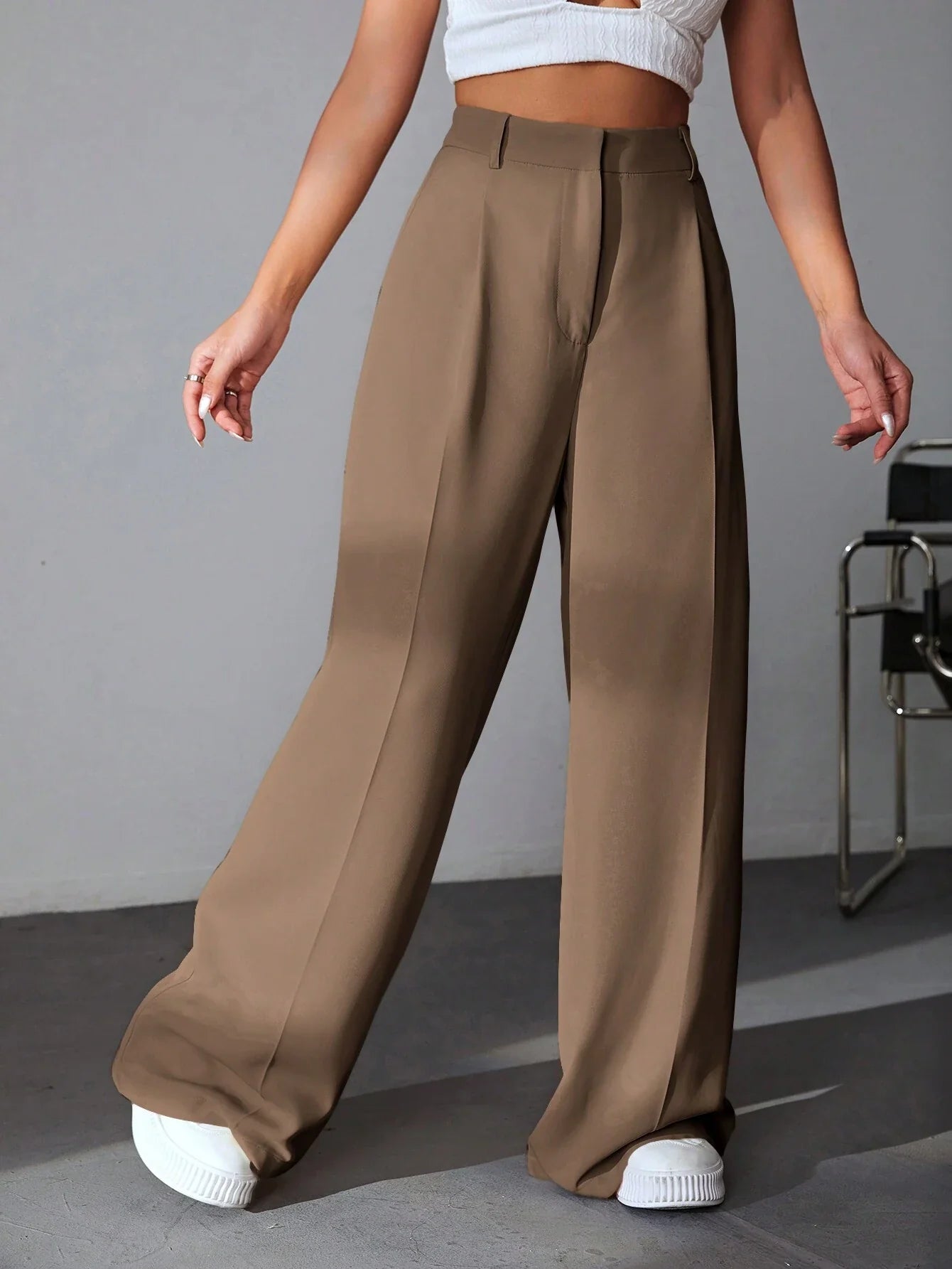 Pantalon Fluide | Taille Haute | Jambe Large | Idéal pour sorties urbaines