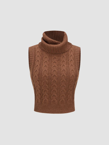 Top Sans Manches | Maille Torsadée | Col Roulé | Parfait pour superpositions automnales