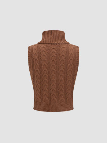 Top Sans Manches | Maille Torsadée | Col Roulé | Parfait pour superpositions automnales