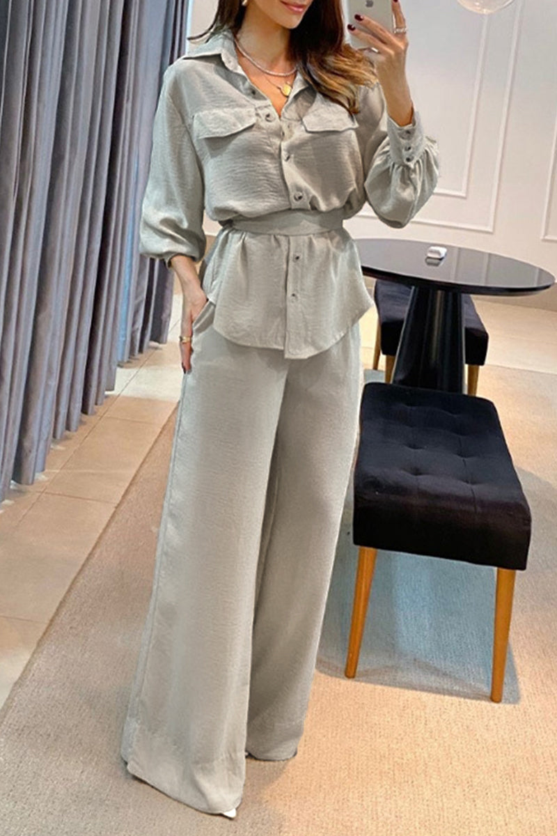 Ensemble Femme Chic | Pantalon Large & Chemise Ceinturée | Élégance Colorée