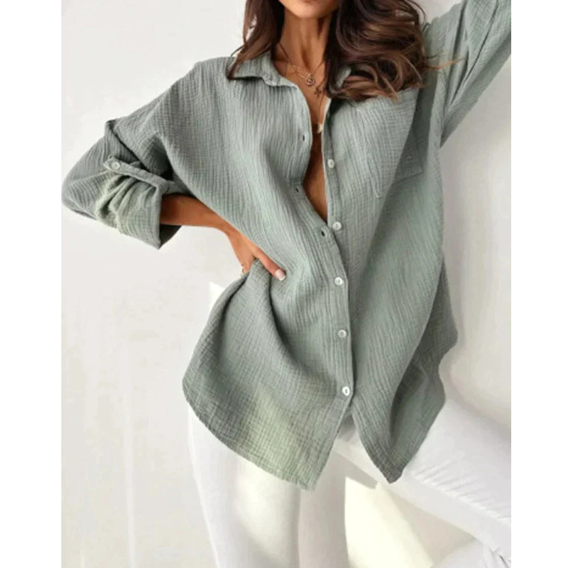 Chemise/Blouse Femme Boutonnée Manches Longues | Coupe Ample Estivale | Lin Léger