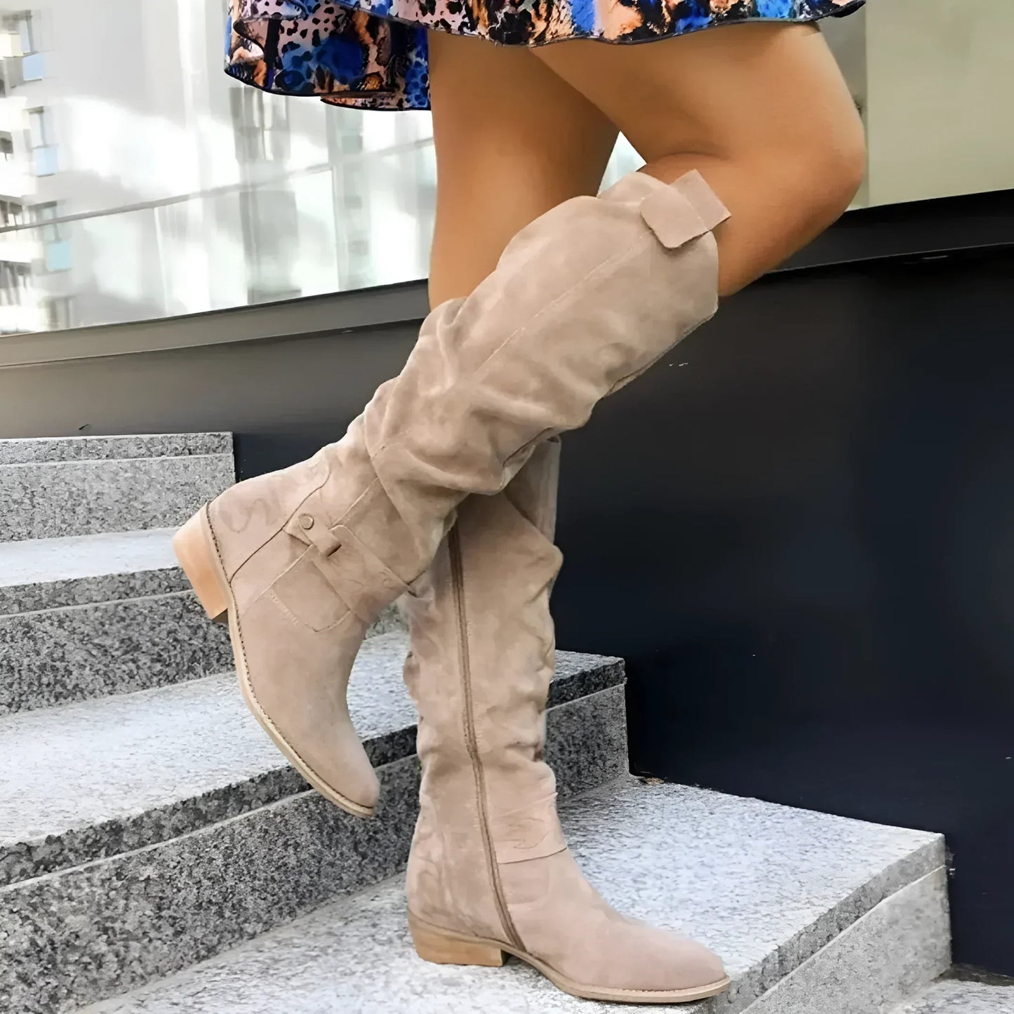 Eva | Bottes Hautes en Daim | Élégance & Confort | Talon Plat