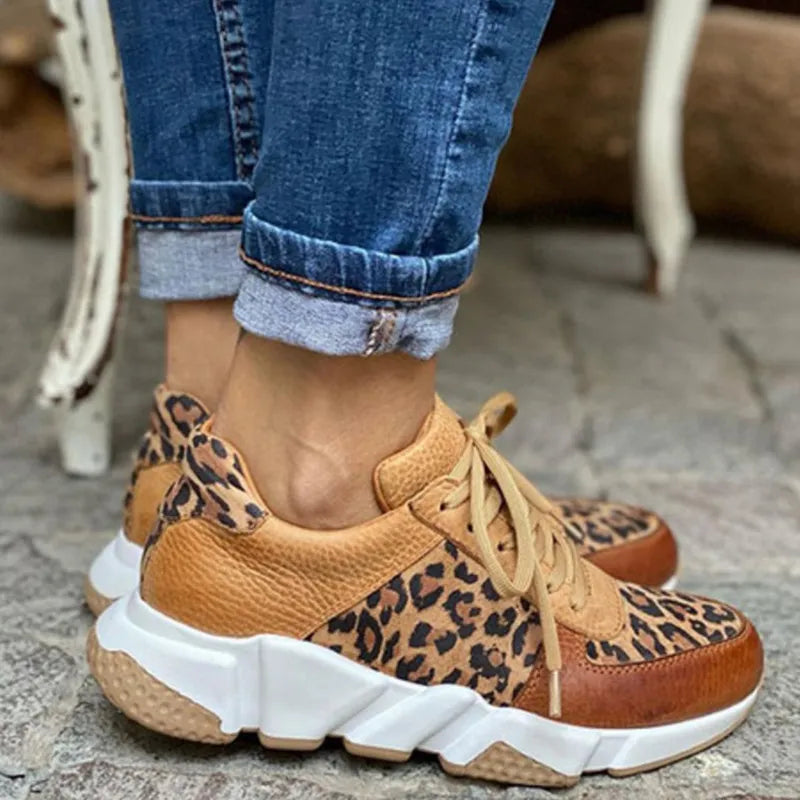 Baskets Femme | Motif Léopard et Semelle Épaisse | Idéales pour looks urbains tendance