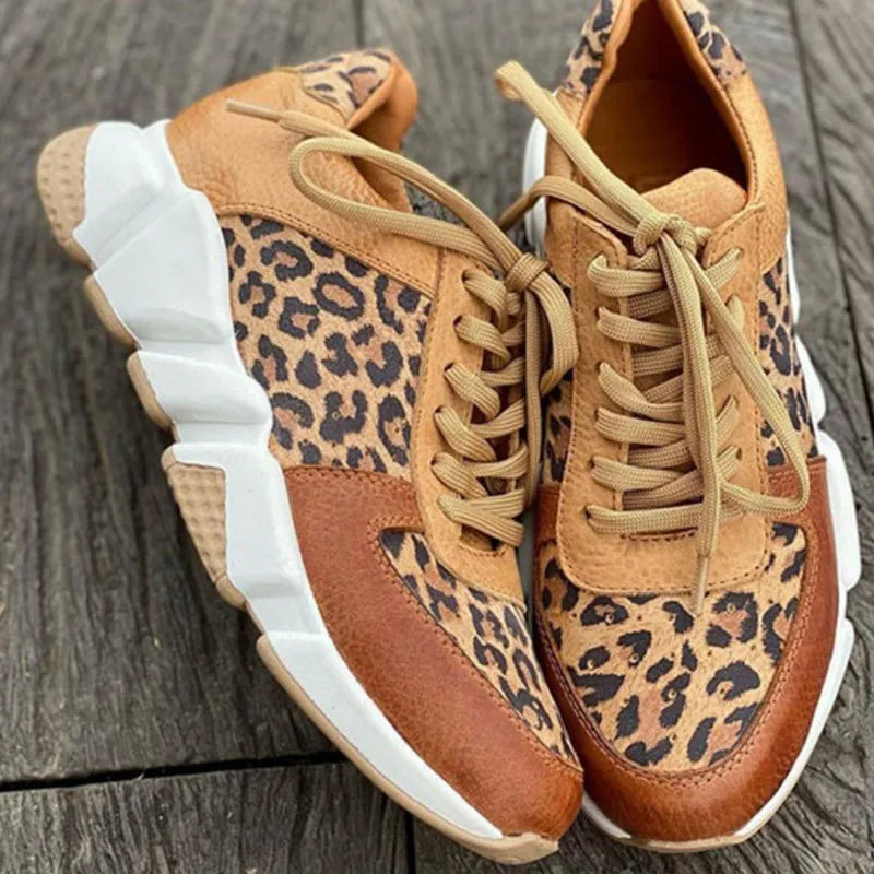 Baskets Femme | Motif Léopard et Semelle Épaisse | Idéales pour looks urbains tendance