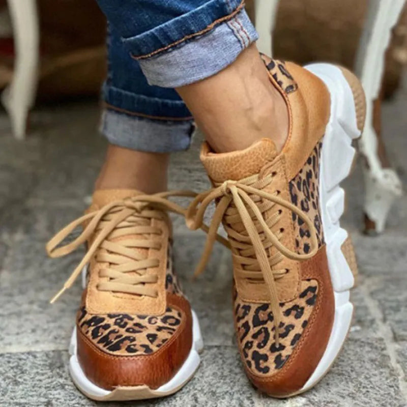 Baskets Femme | Motif Léopard et Semelle Épaisse | Idéales pour looks urbains tendance