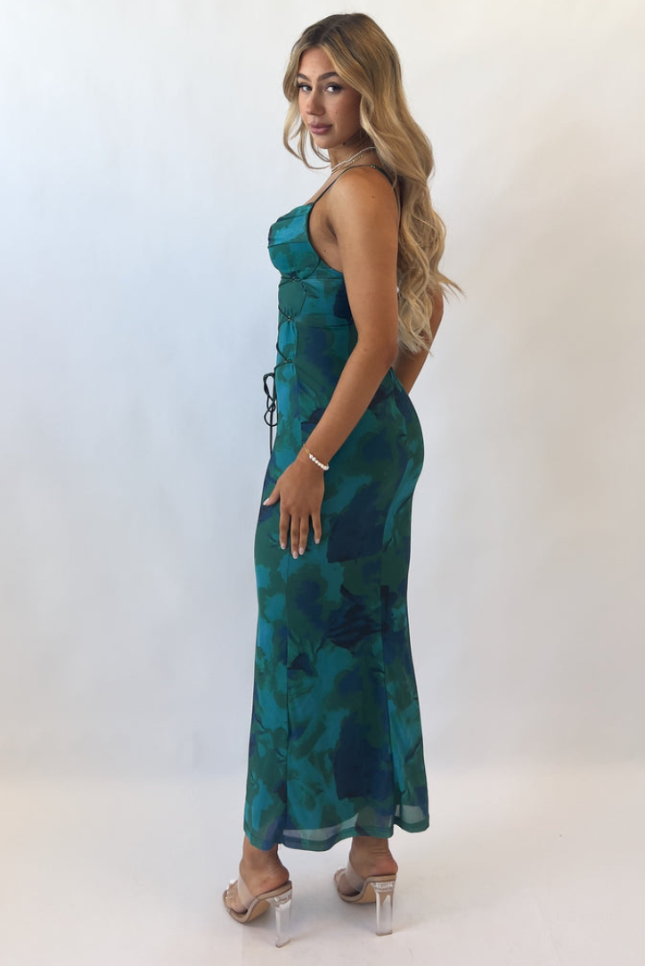 Robe Longue Imprimée | Décolleté Drapé Élégant | Tissu Fluide Léger | Idéale pour Été ou Soirée Bord de Mer
