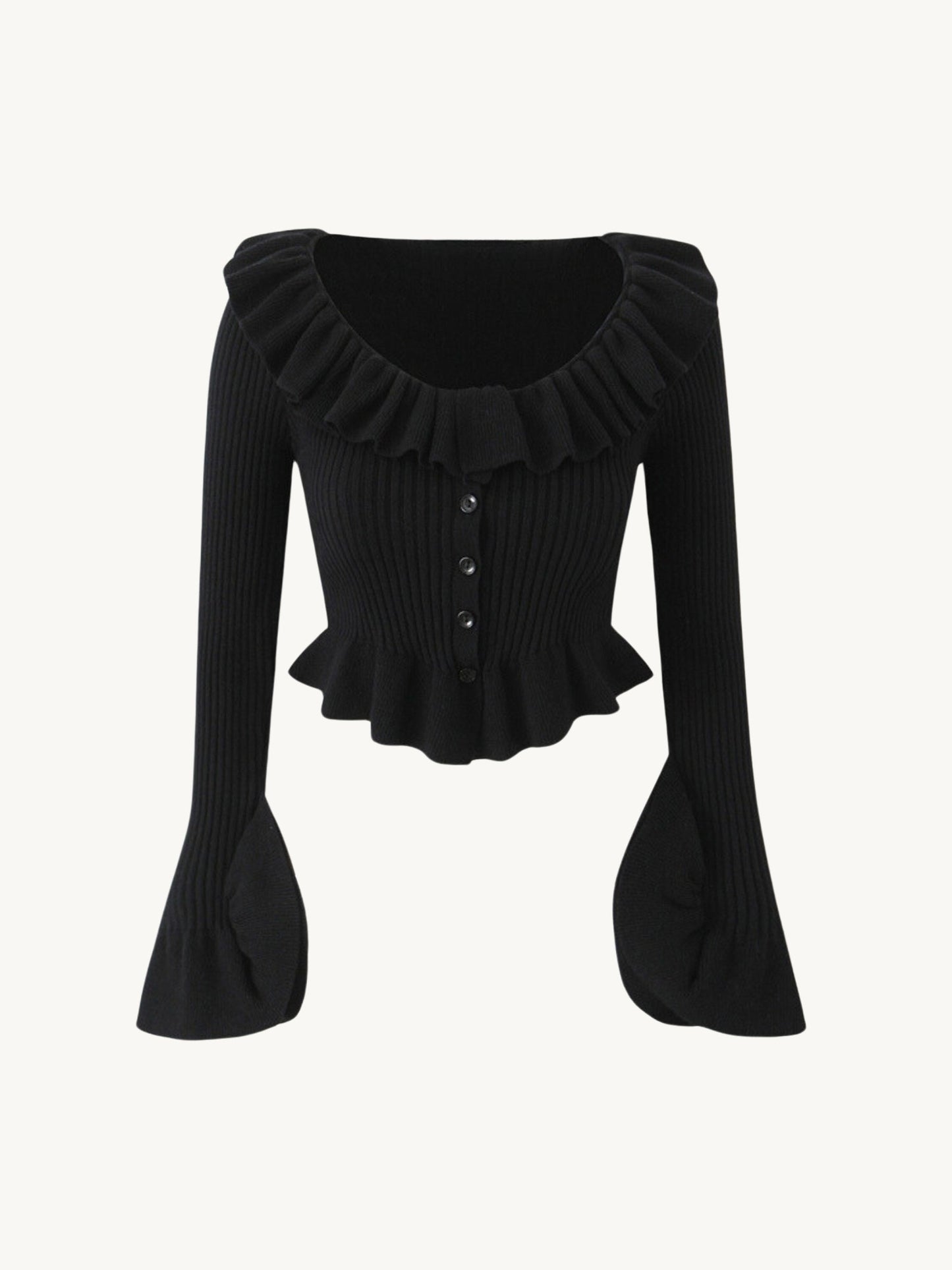 Top Maille | Col Rond à Volants | Coupe Ajustée | Parfait pour déjeuners printaniers