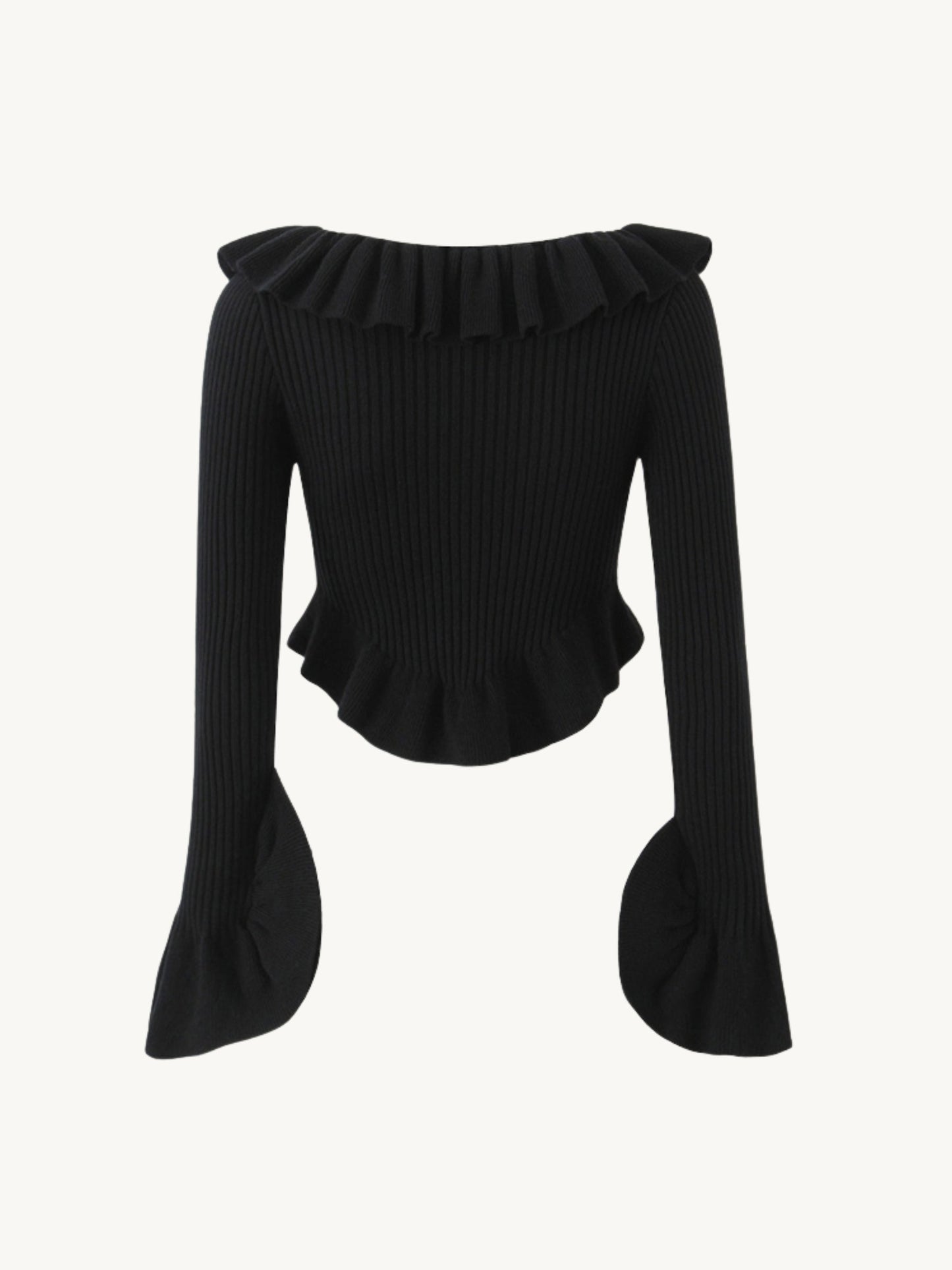 Top Maille | Col Rond à Volants | Coupe Ajustée | Parfait pour déjeuners printaniers