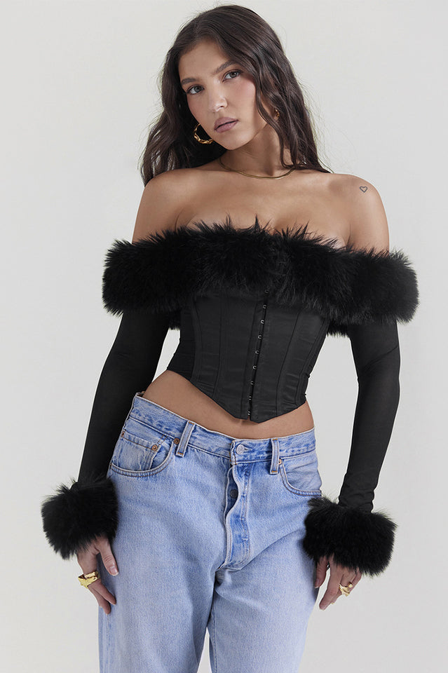 Corset Plumes | Similicuir Structuré | Soirées Glamour