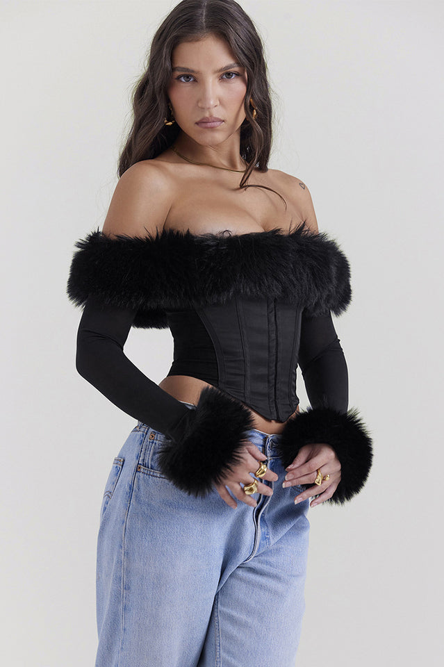 Corset Plumes | Similicuir Structuré | Soirées Glamour