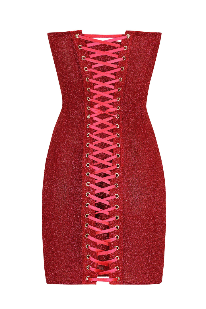 Robe Bustier | Coupe Moulante Scintillante | Laçage au Dos | Idéale pour Soirée Chic ou Événement