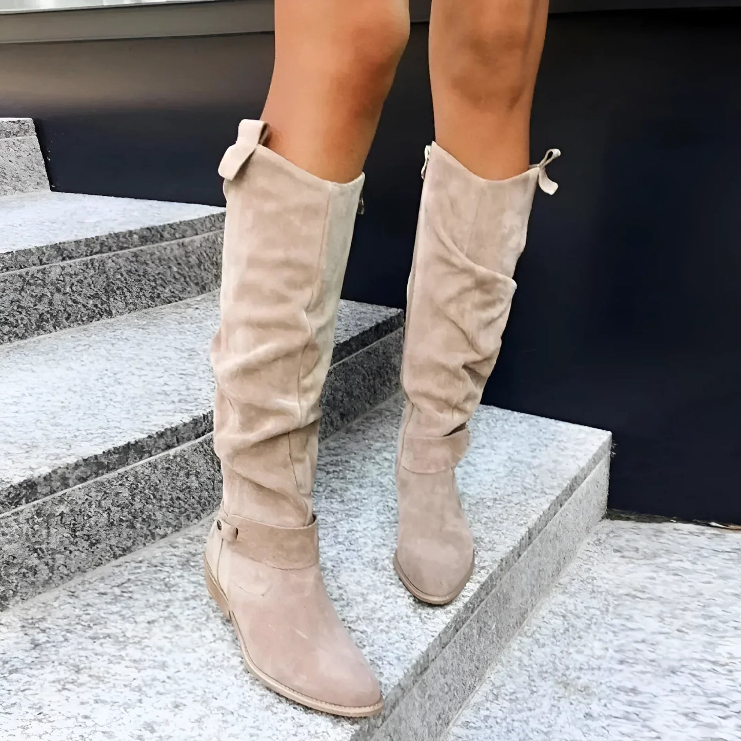 Eva | Bottes Hautes en Daim | Élégance & Confort | Talon Plat