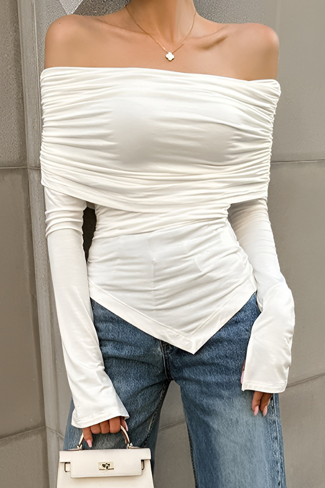 Body Bardot | Maille Stretch | Drapés Raffinés | Idéal pour soirées élégantes