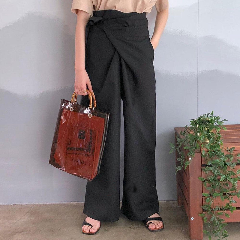 Pantalon Lin | Taille Haute & Nouage | Léger et Fluide | Idéal pour escapades estivales