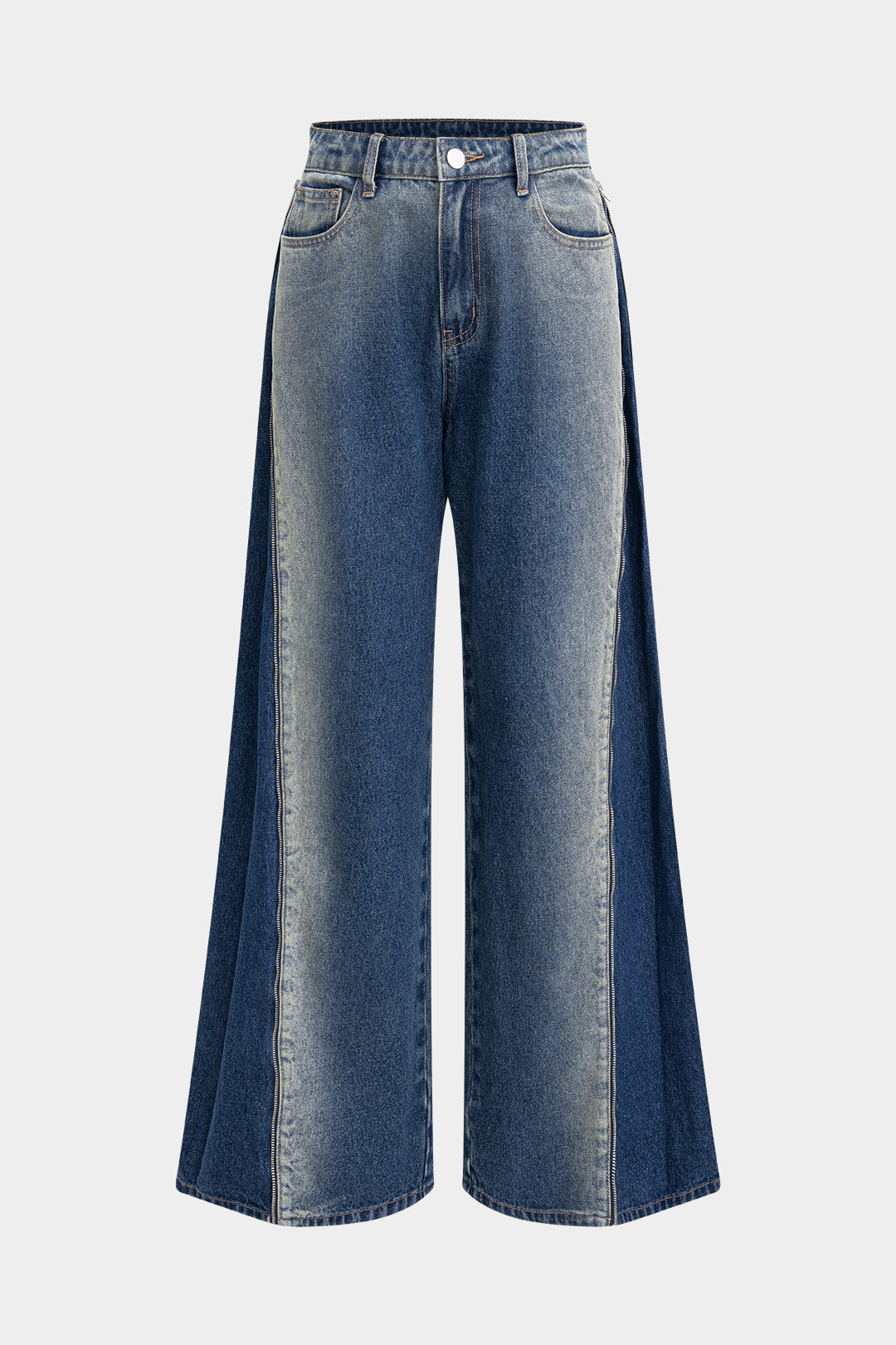 Jean Large | Denim Bicolore | Taille Haute | Idéal pour urban adventures