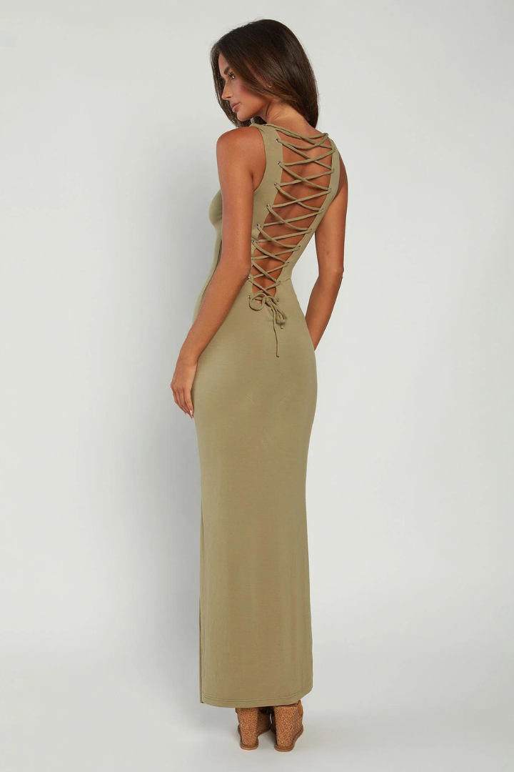 Robe Longue | Laçage Croisé | Bodycon | Idéale pour soirées d’été
