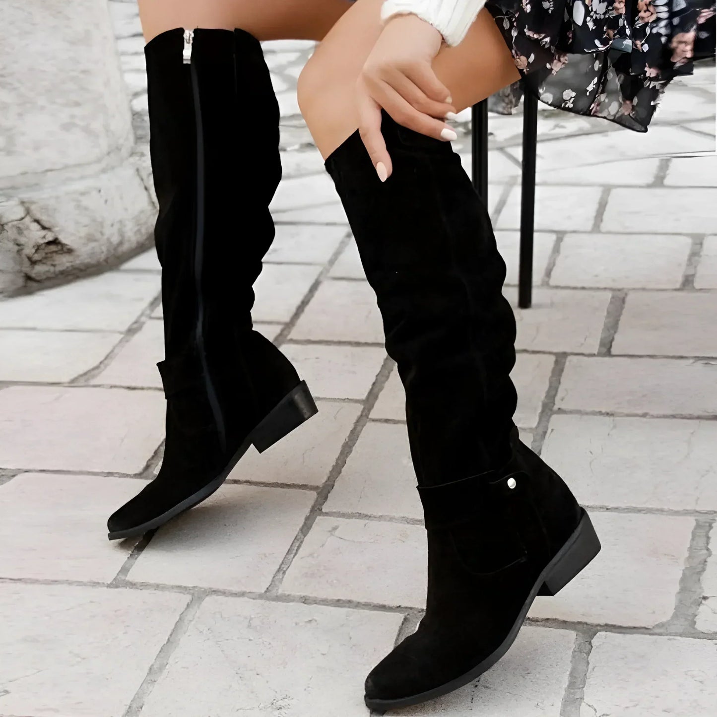 Eva | Bottes Hautes en Daim | Élégance & Confort | Talon Plat