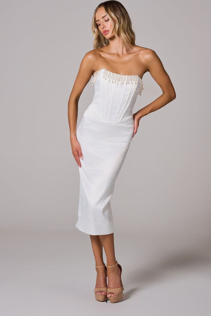 Robe Élégante | Bustier et Perles | Parfaite pour un événement chic ou une cérémonie