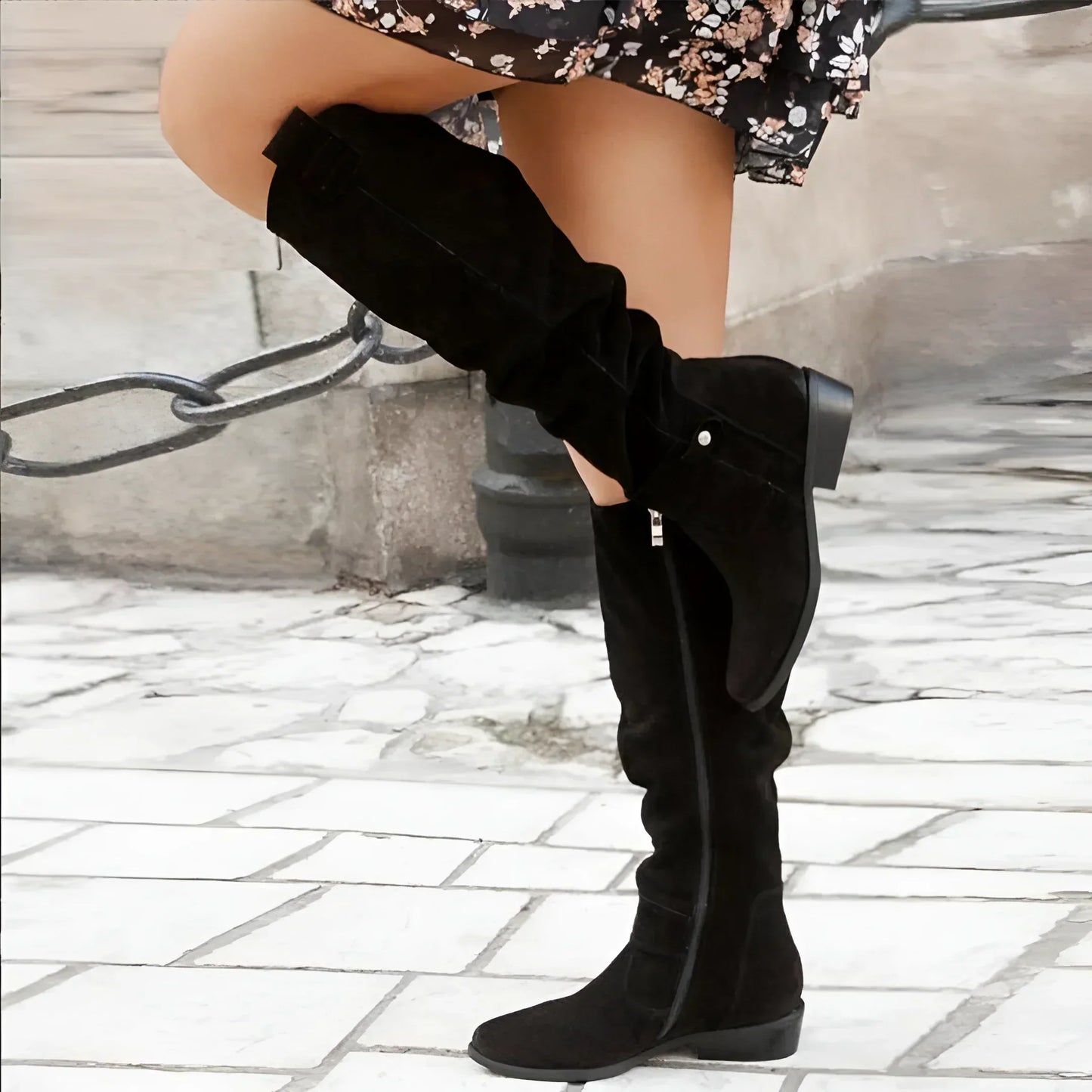 Eva | Bottes Hautes en Daim | Élégance & Confort | Talon Plat