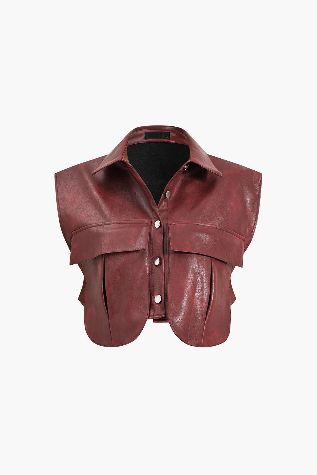 Crop Similicuir | Gilet Sans Manches | Pressions Métalliques | Parfait pour sorties citadines