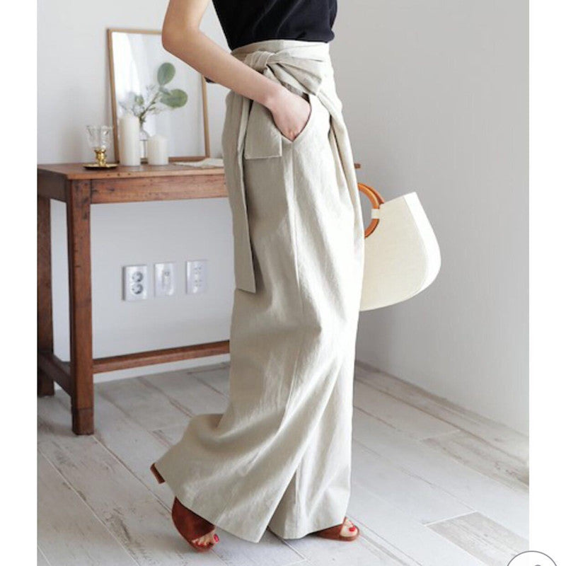 Pantalon Lin | Taille Haute & Nouage | Léger et Fluide | Idéal pour escapades estivales