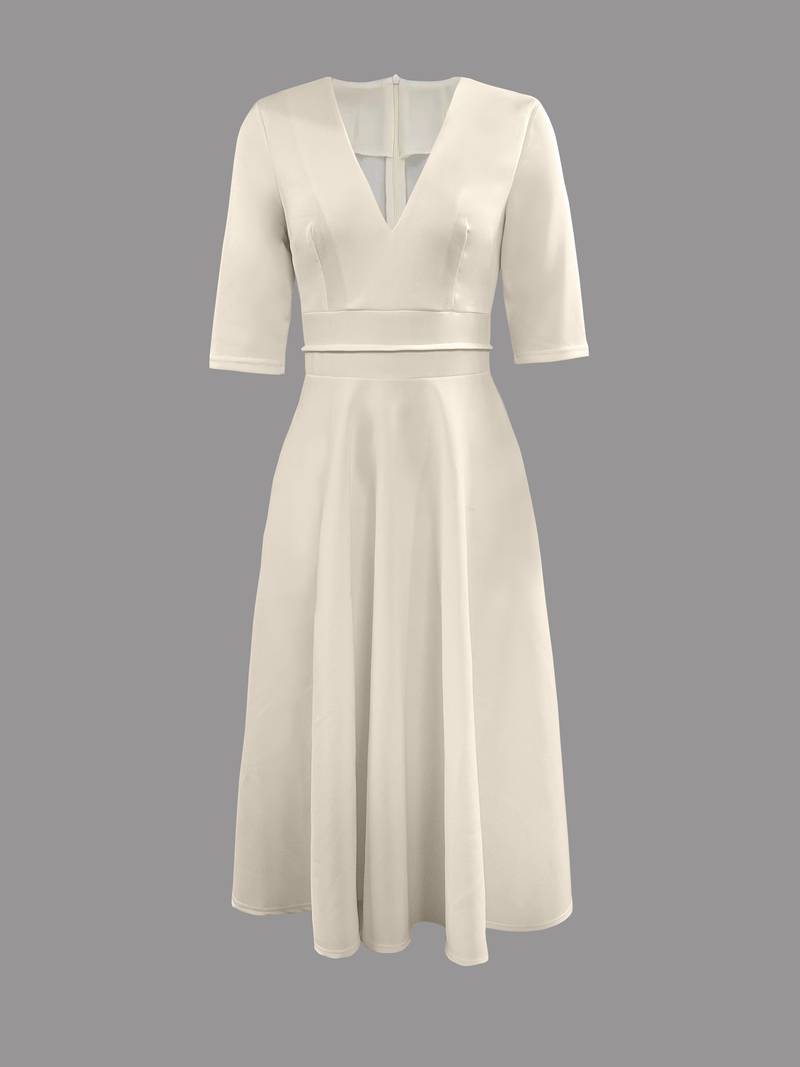 Robe Midi Ivoire | Élégante | Décolleté V & Jupe Évasée