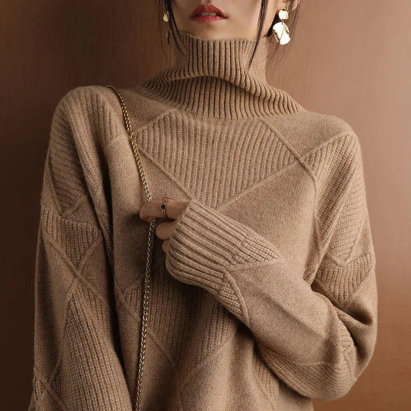 Pull Femme | Col Montant et Motif Géométrique | Idéal pour un look élégant et confortable en hiver