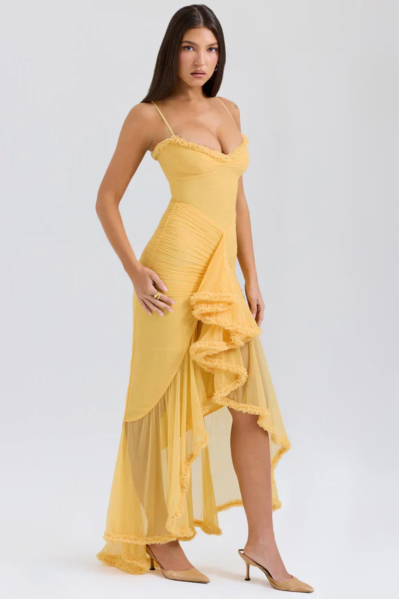 Robe Volants | Mousseline Légère | Coupe Fendue Élégante | Idéale pour Fête ou Soirée d'Été