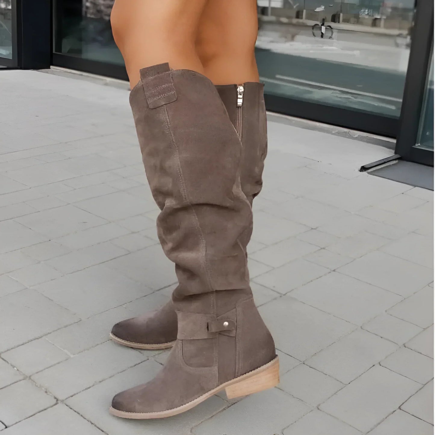 Eva | Bottes Hautes en Daim | Élégance & Confort | Talon Plat
