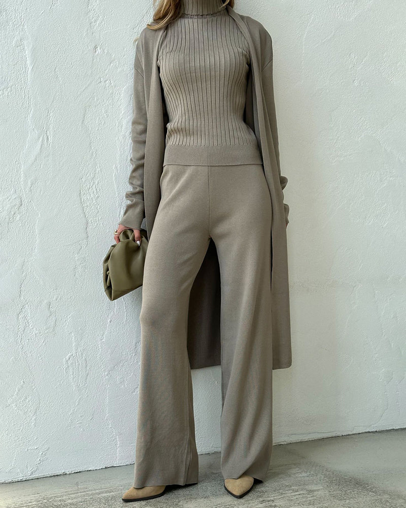 Ensemble 3 Pièces Femme | Tricot Doux & Côtelé | Idéal pour Look Élégant et Confort au Quotidien