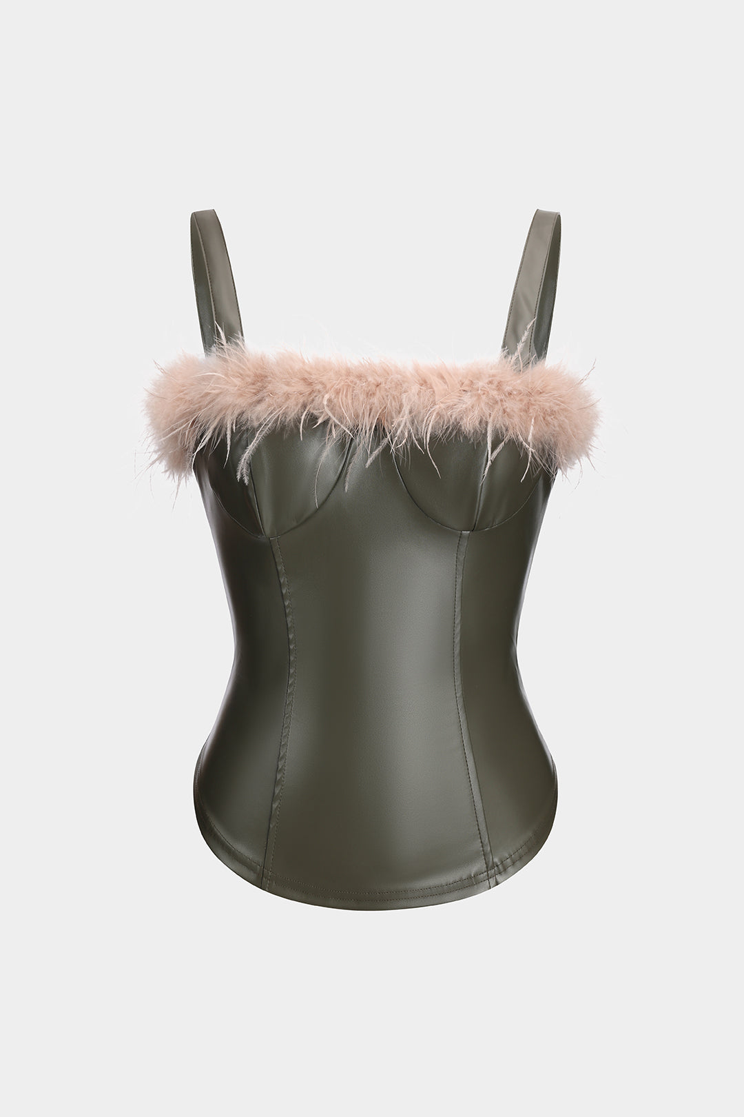 Top Corset | Similicuir effet cuir | Détail plumes | Idéal pour soirées chics