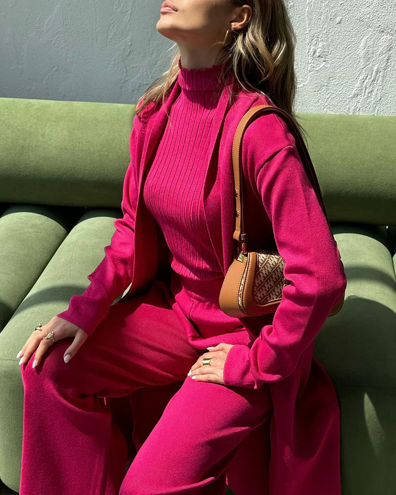 Ensemble 3 Pièces Femme | Tricot Doux & Côtelé | Idéal pour Look Élégant et Confort au Quotidien