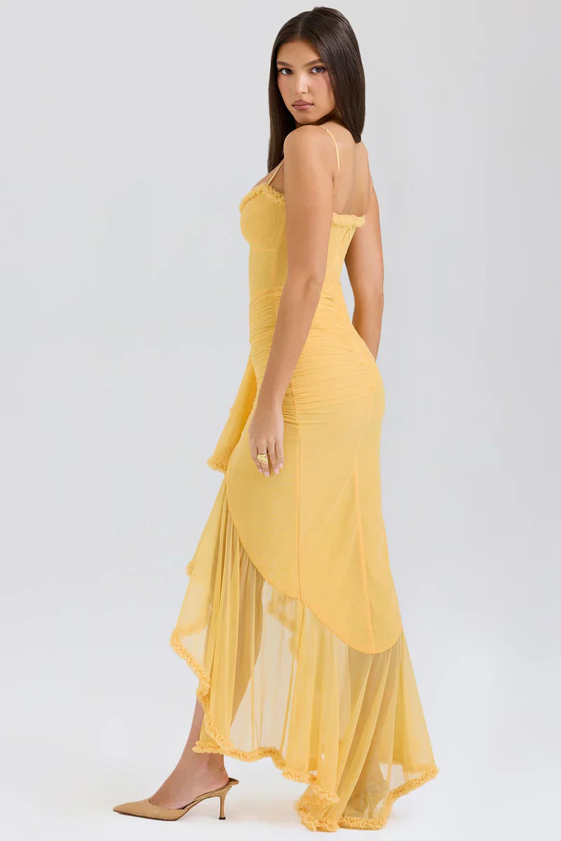 Robe Volants | Mousseline Légère | Coupe Fendue Élégante | Idéale pour Fête ou Soirée d'Été