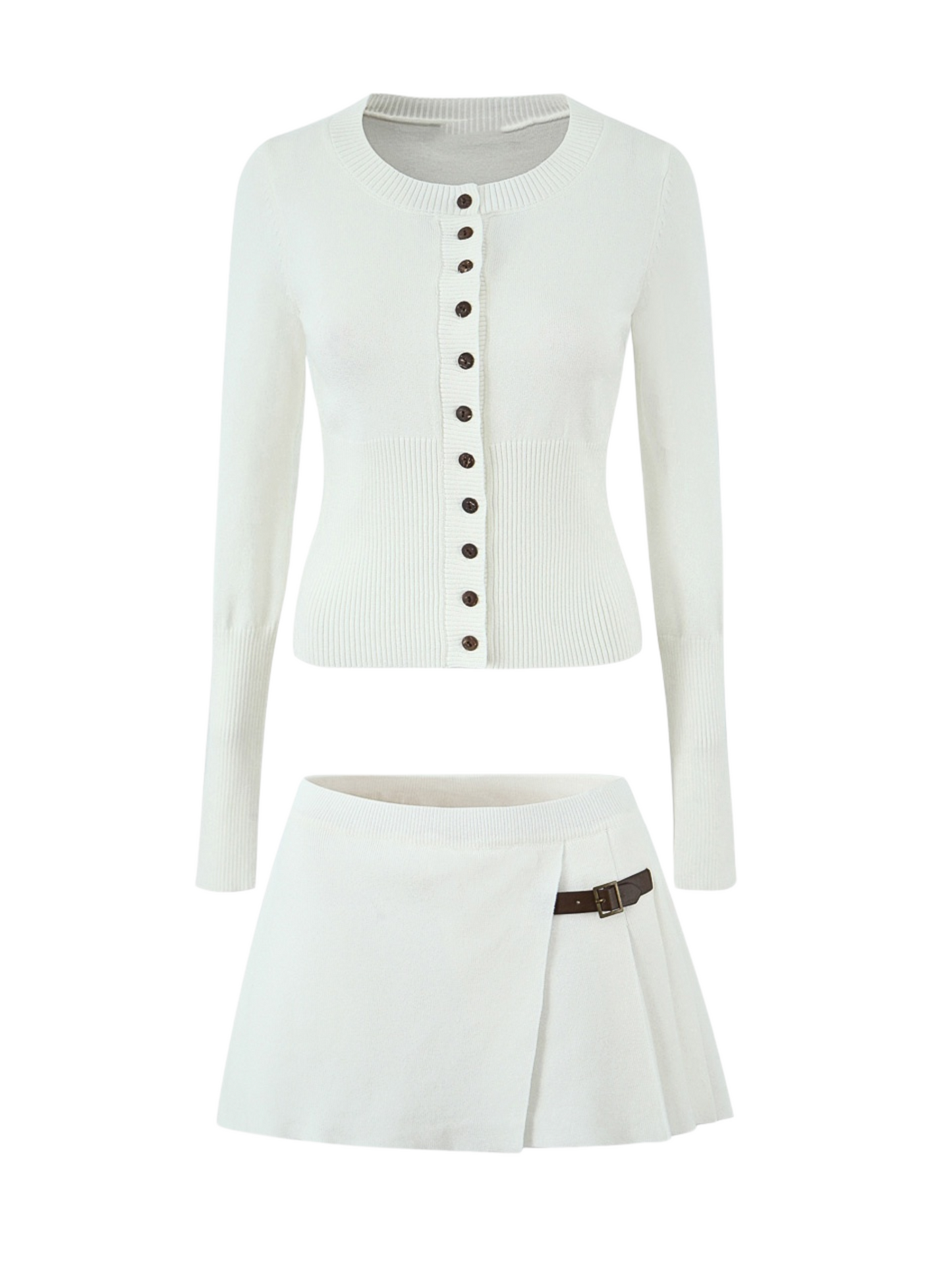 Ensemble Maille | Cardigan Ajusté & Jupe Plissée | Parfait pour automne