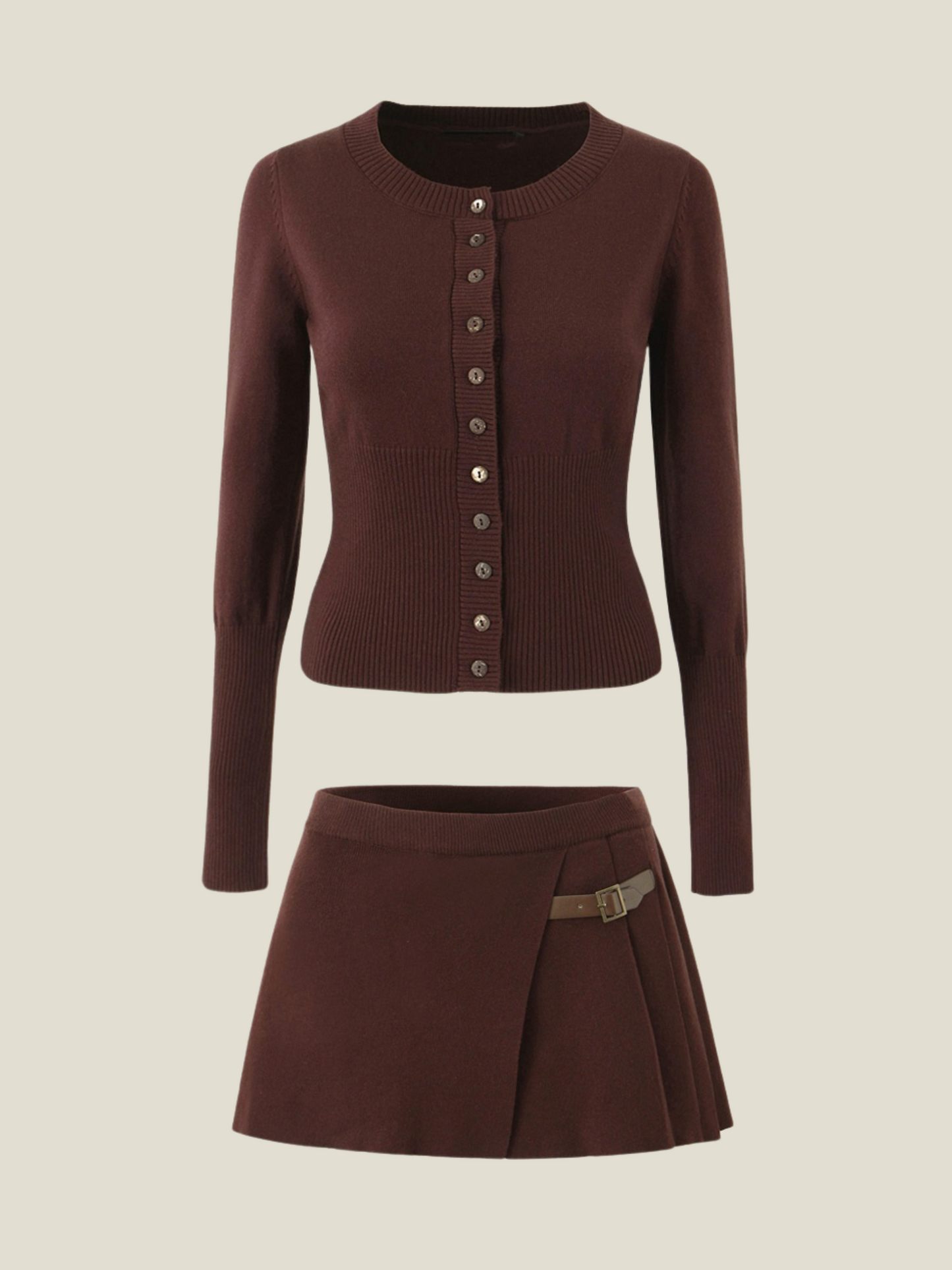 Ensemble Maille | Cardigan Ajusté & Jupe Plissée | Parfait pour automne