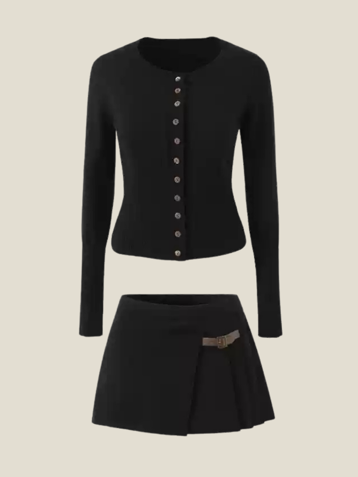 Ensemble Maille | Cardigan Ajusté & Jupe Plissée | Parfait pour automne