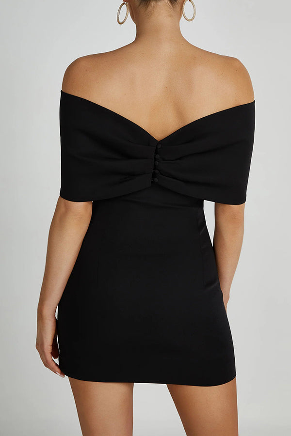 Robe de Soirée | Coupe Courte Élégante | Détail Nœud Bardot | Idéale pour Cocktail ou Événement Raffiné