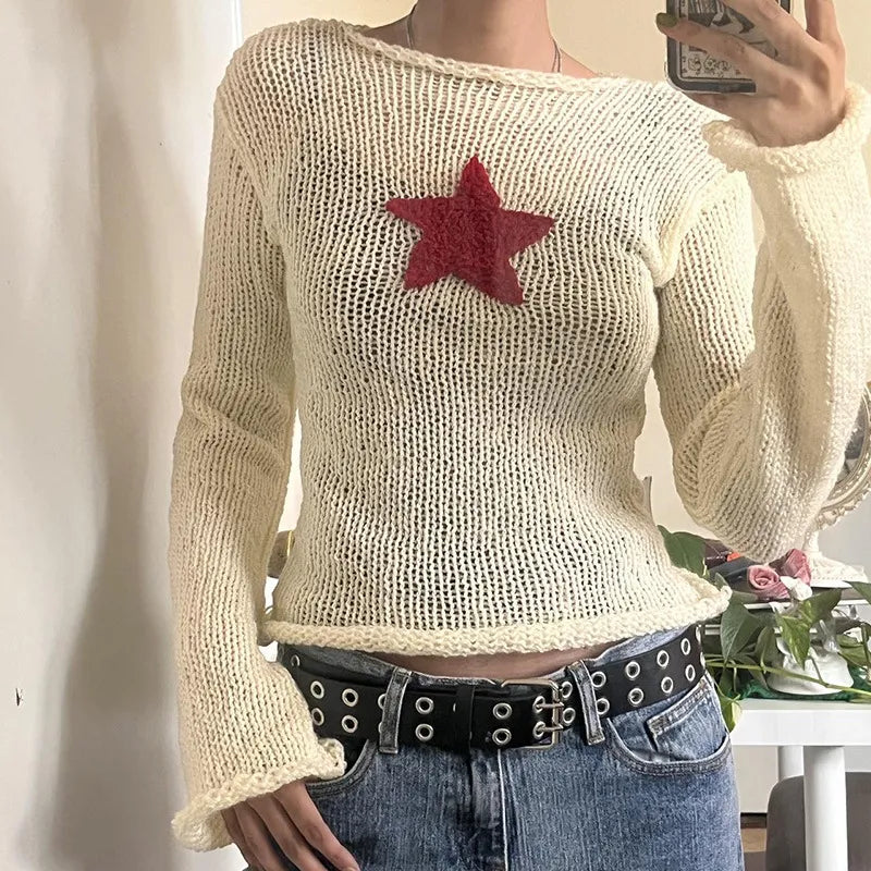 Pull Léger | Maille Transparente | Détail Étoile | Parfait pour un Look Décontracté et Tendance
