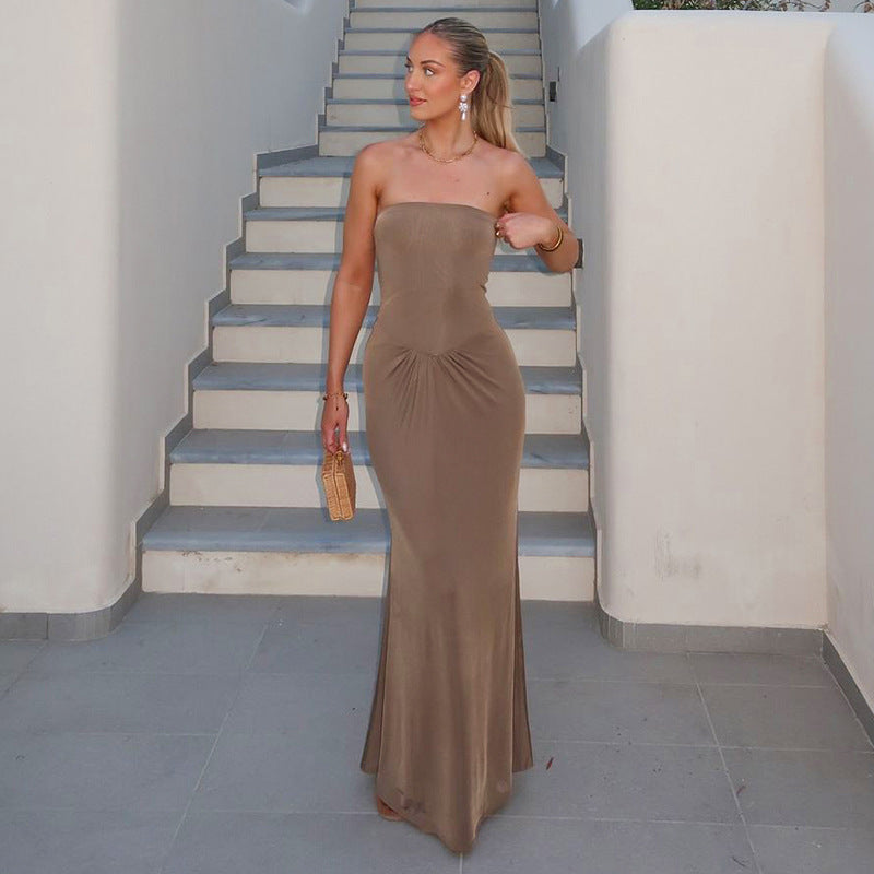 Robe Longue Bustier | Drapée et Élégante | Idéale pour Soirées Chic et Cérémonies