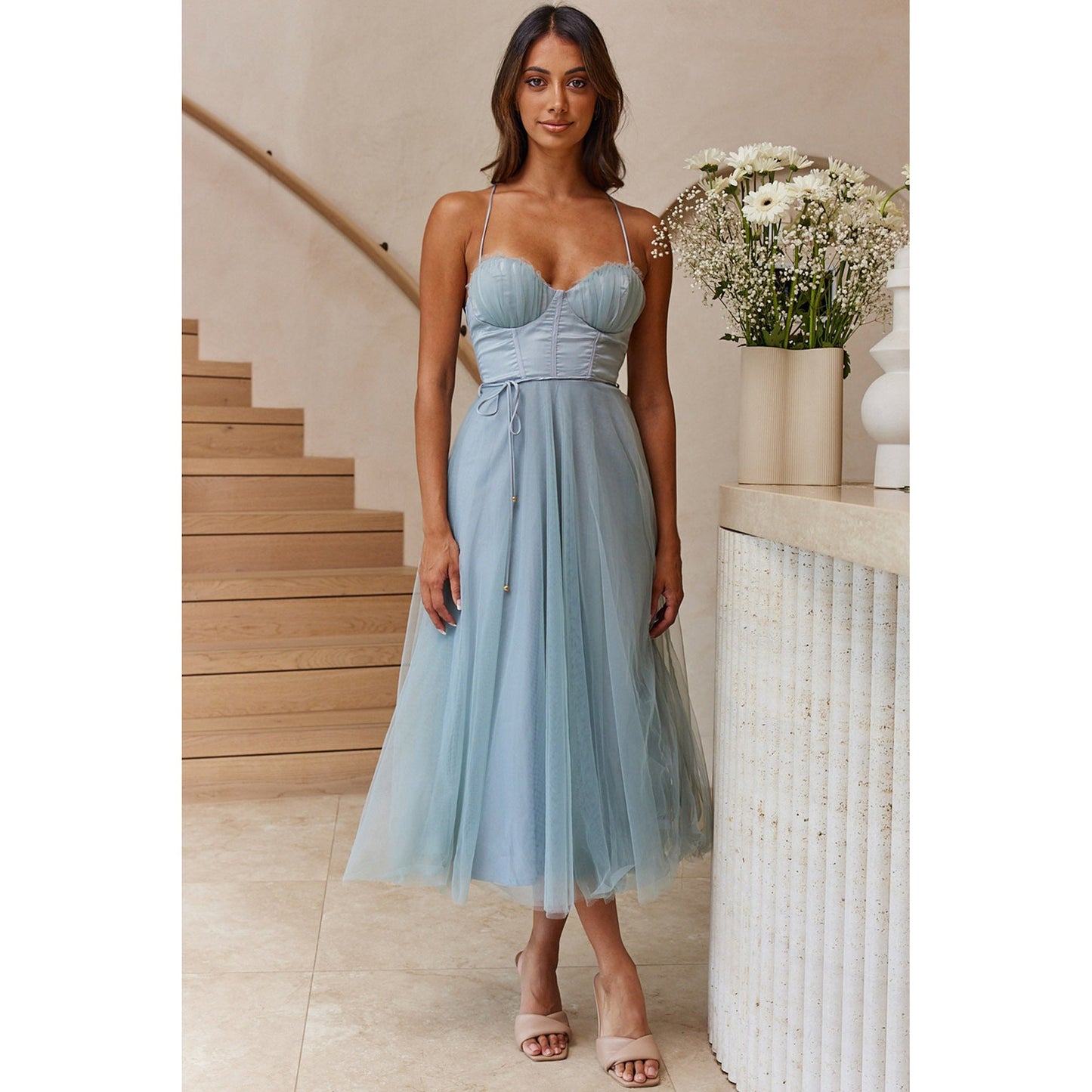 Robe de Cérémonie | Bustier Drapé et Jupe Tulle | Parfaite pour un mariage ou une garden party