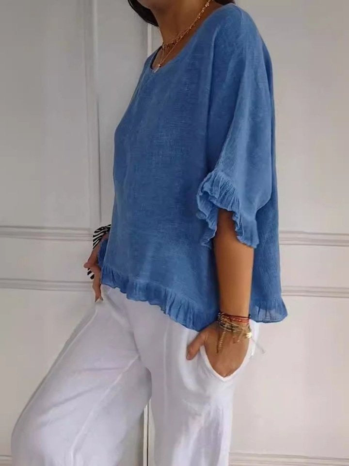 Haut Femme | Coton Léger | Coupe Ample et Volants | Parfait pour Été Décontracté