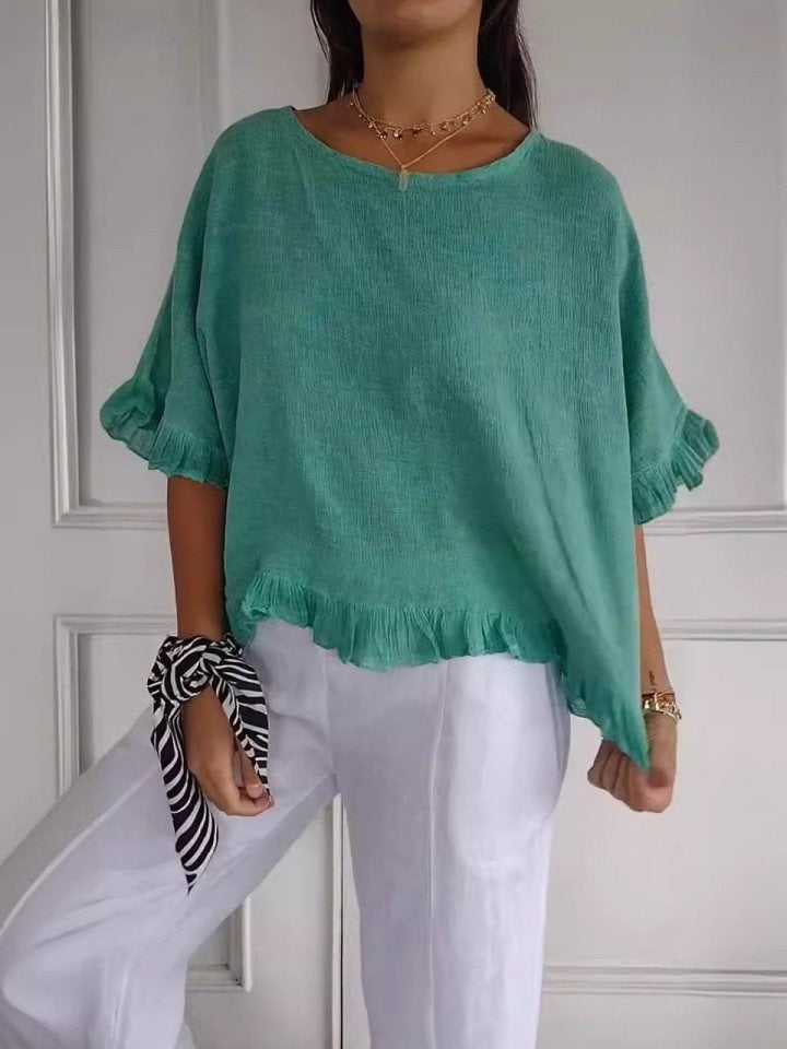 Haut Femme | Coton Léger | Coupe Ample et Volants | Parfait pour Été Décontracté